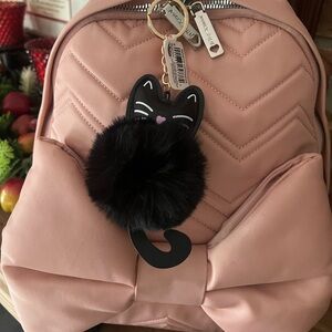 🐈‍⬛Black Cat Faux Leather Pom Pom Gold Keychain